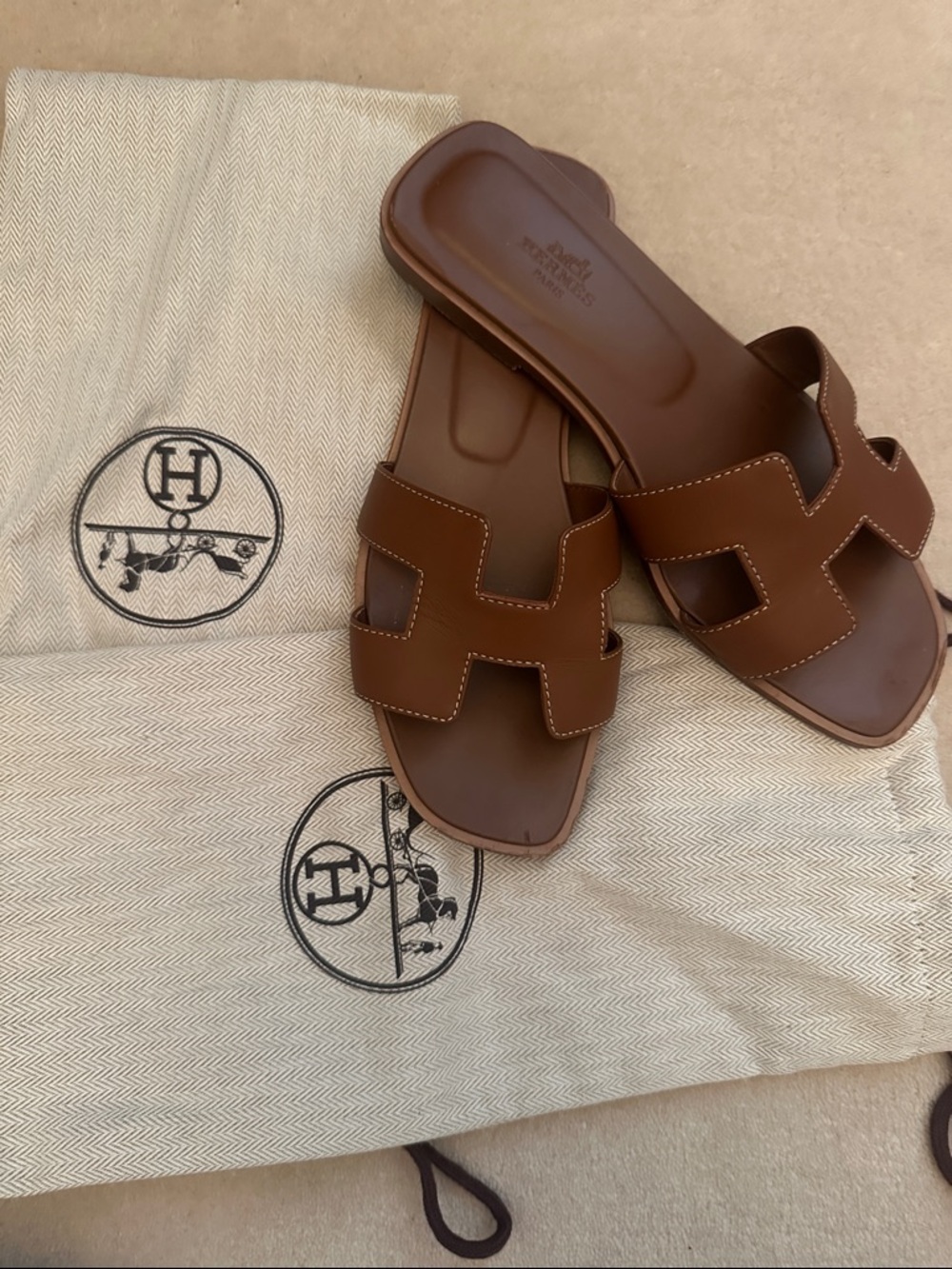 Hermes Oran Leather Slide Sandals - Picture 9 of 9